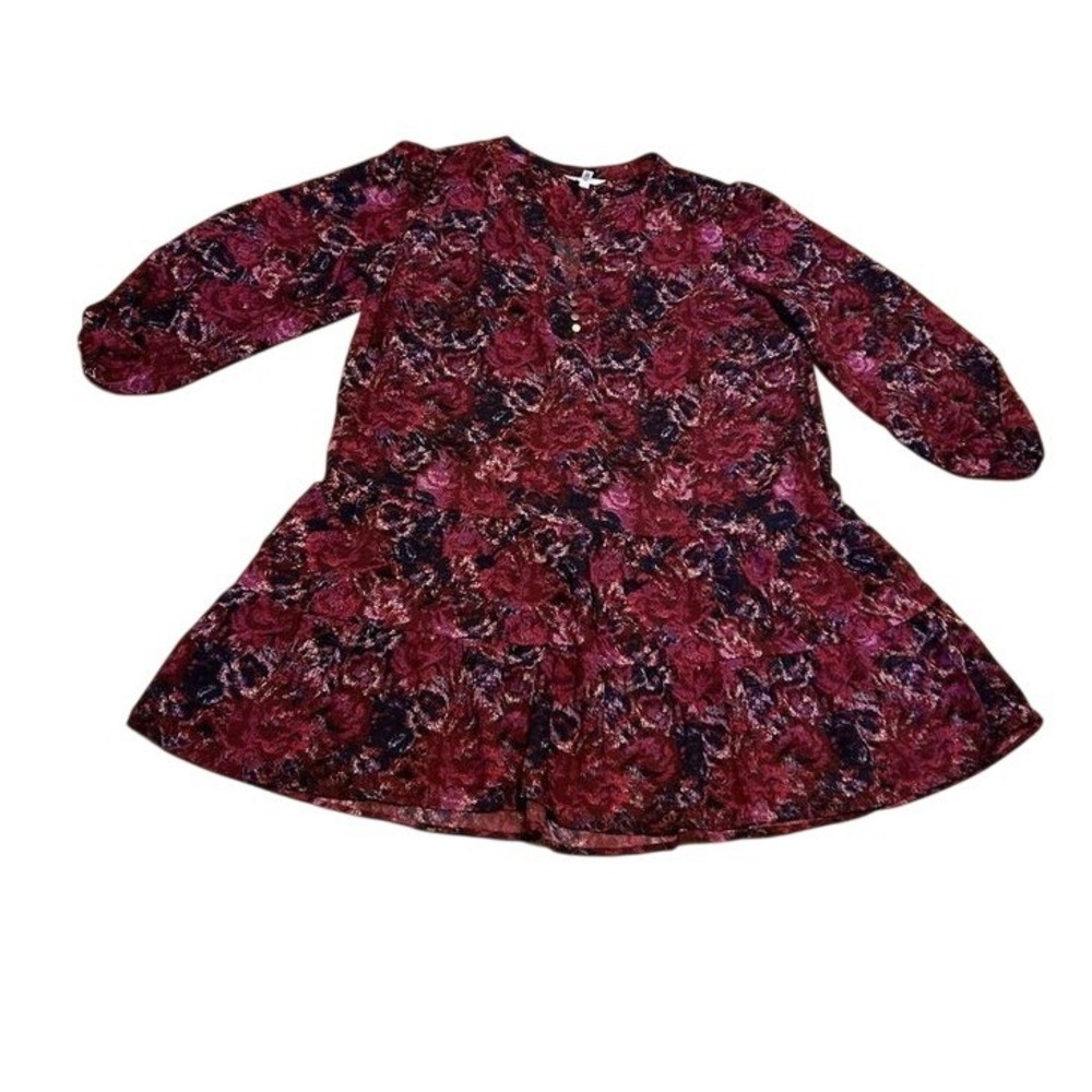 Drop waist Maroon dark romantic Tiered XXL 20 Dress Holiday Fall Silky Party
